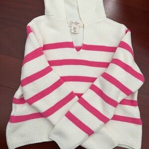 Jessica Simpson Pink and White V-Neck Sweater